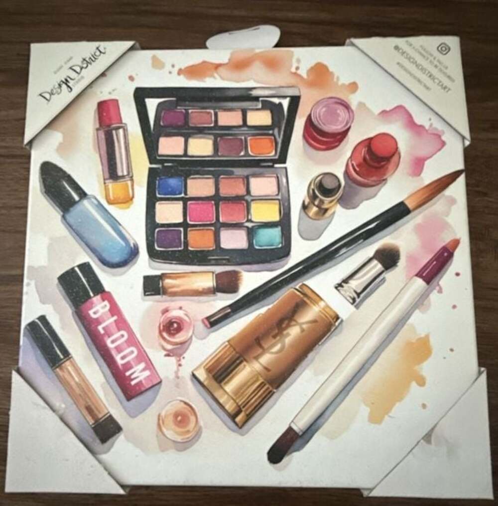 Design District Watercolor Makeup Essentials Canvas Wall Art